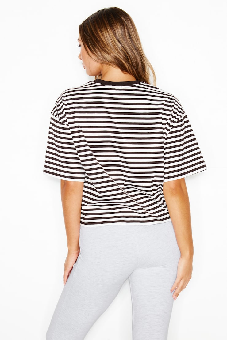 Fluid Crewneck T-Shirt, Armadillo Brown/White Stripes, large