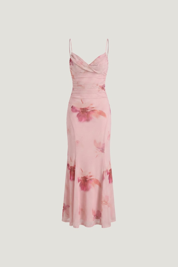 Delphi Mesh Maxi Dress Floral Abstract Pink large