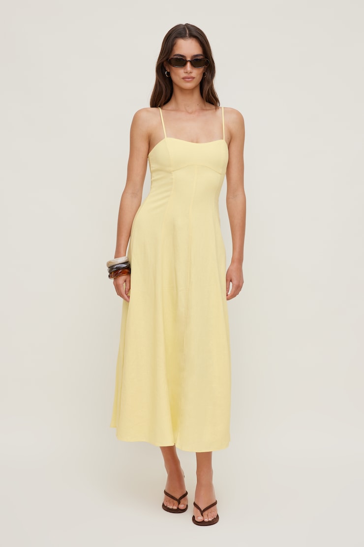Belle Linen Midi Dress Double Cream Yellow large