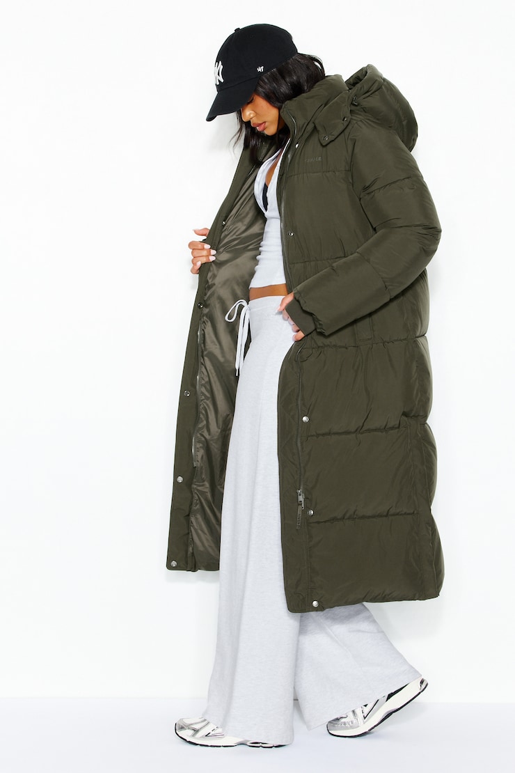 Manteau matelassé maxi, Kaki foncé, large