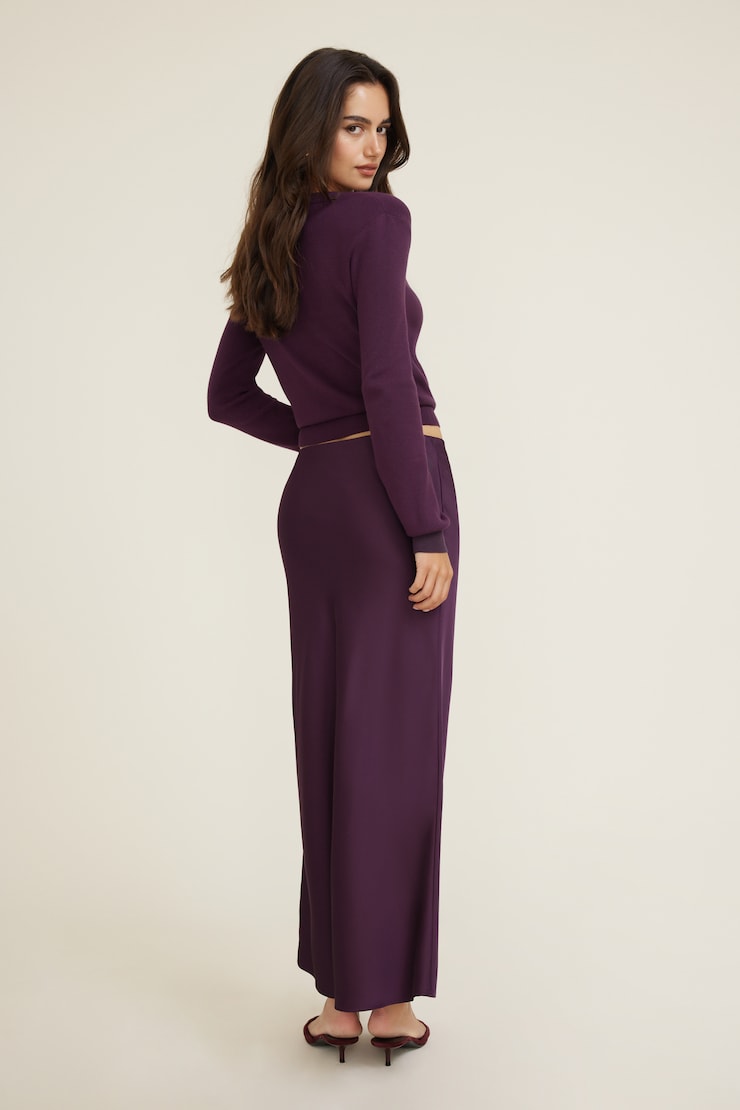 Satin Maxi Skirt Deepest Plum Purple large
