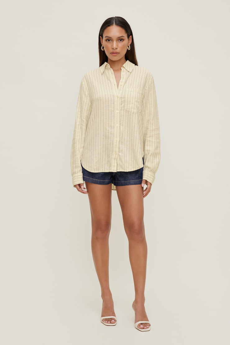 Isla Oversized Linen Shirt Black / Yellow Stripes large