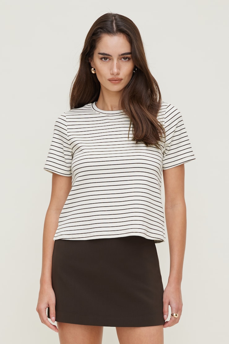 Everyday Heavy Cotton T Shirt Sea Salt Off White w/ Java Brown Stripe large