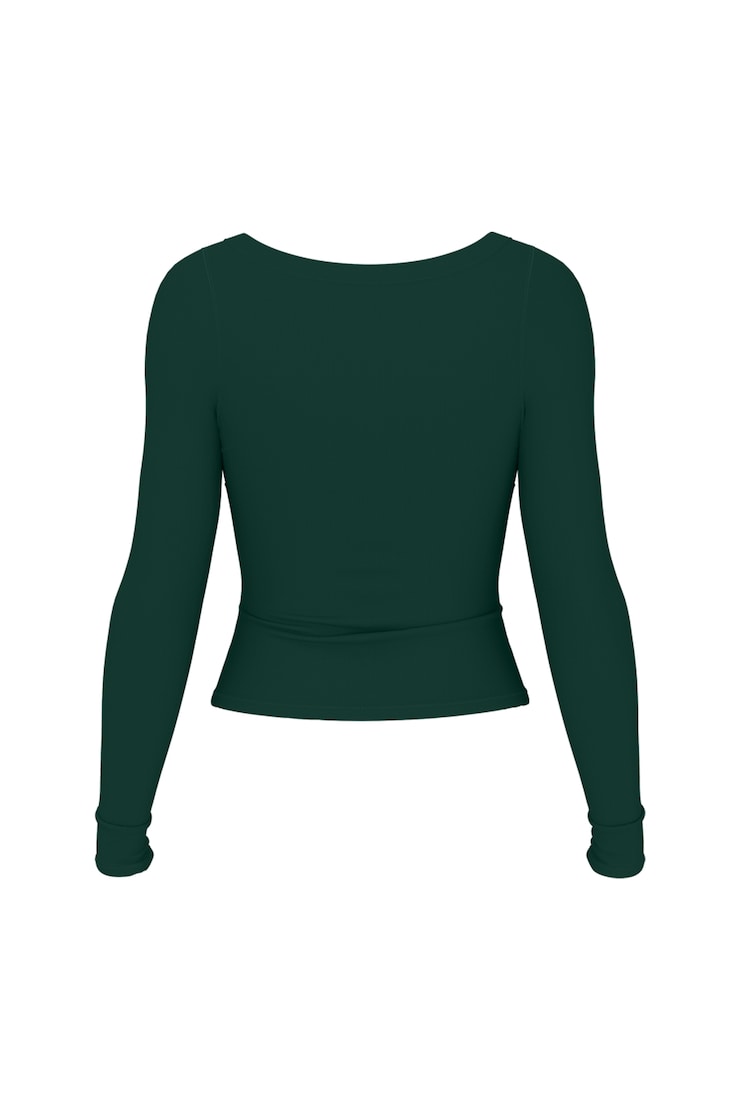 SnatchRib Crossover Longsleeve Top, Green Envy, large