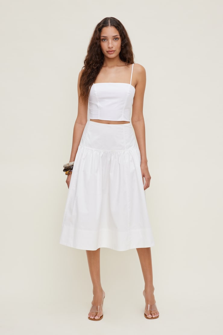 Drop Waist Poplin Midi Skirt