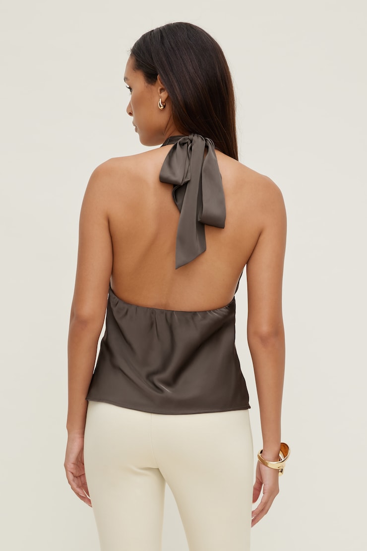 Vea Satin Halter Top Light Mocha Brown large