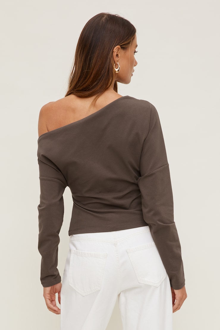 Alexa Long Sleeve T Shirt Light Mocha Brown large