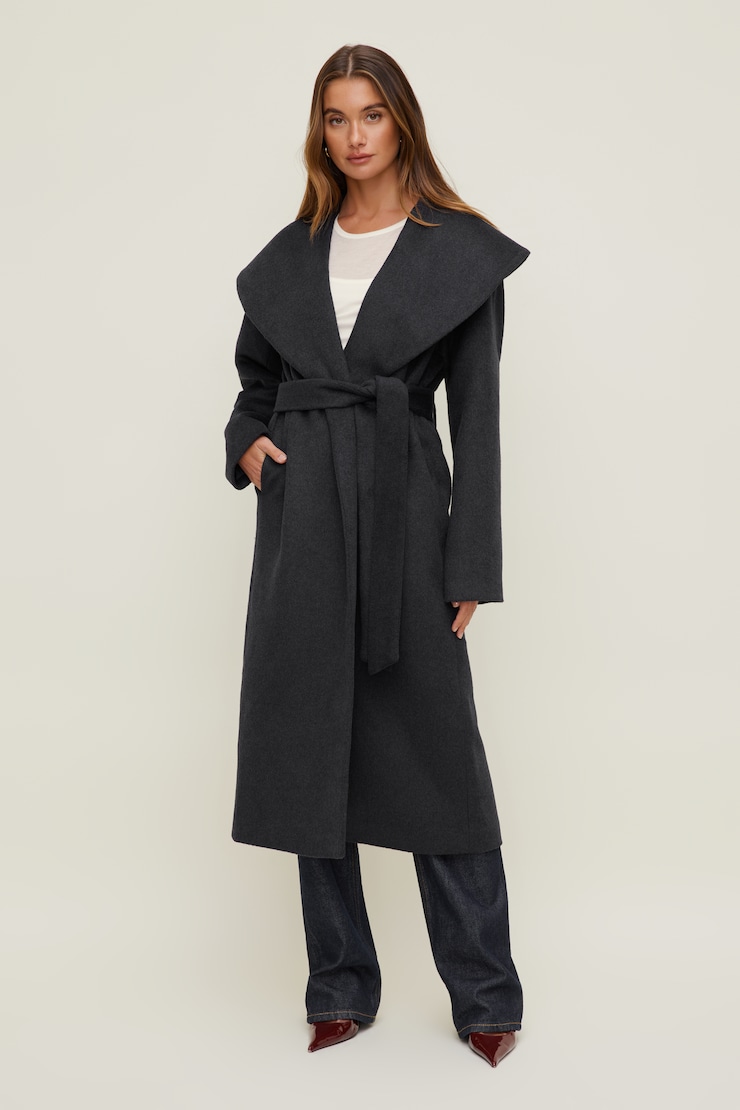 Manteau cache-coeur en laine Gris charbon large