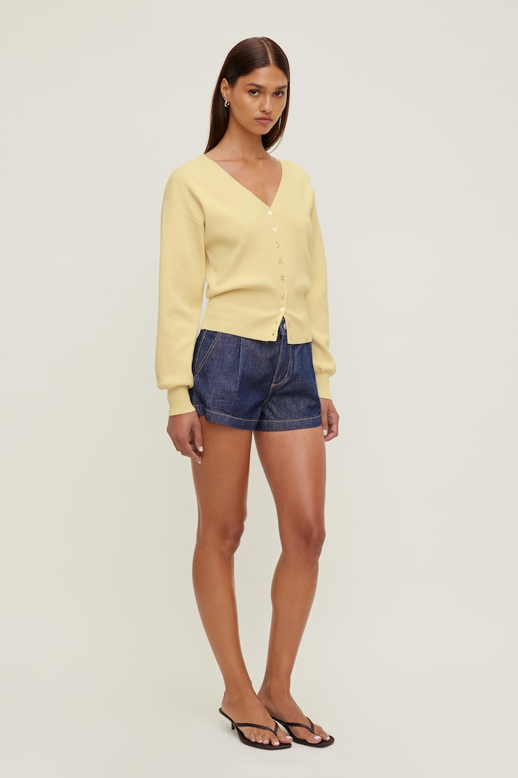 V Neck Cardigan Pale Yellow large