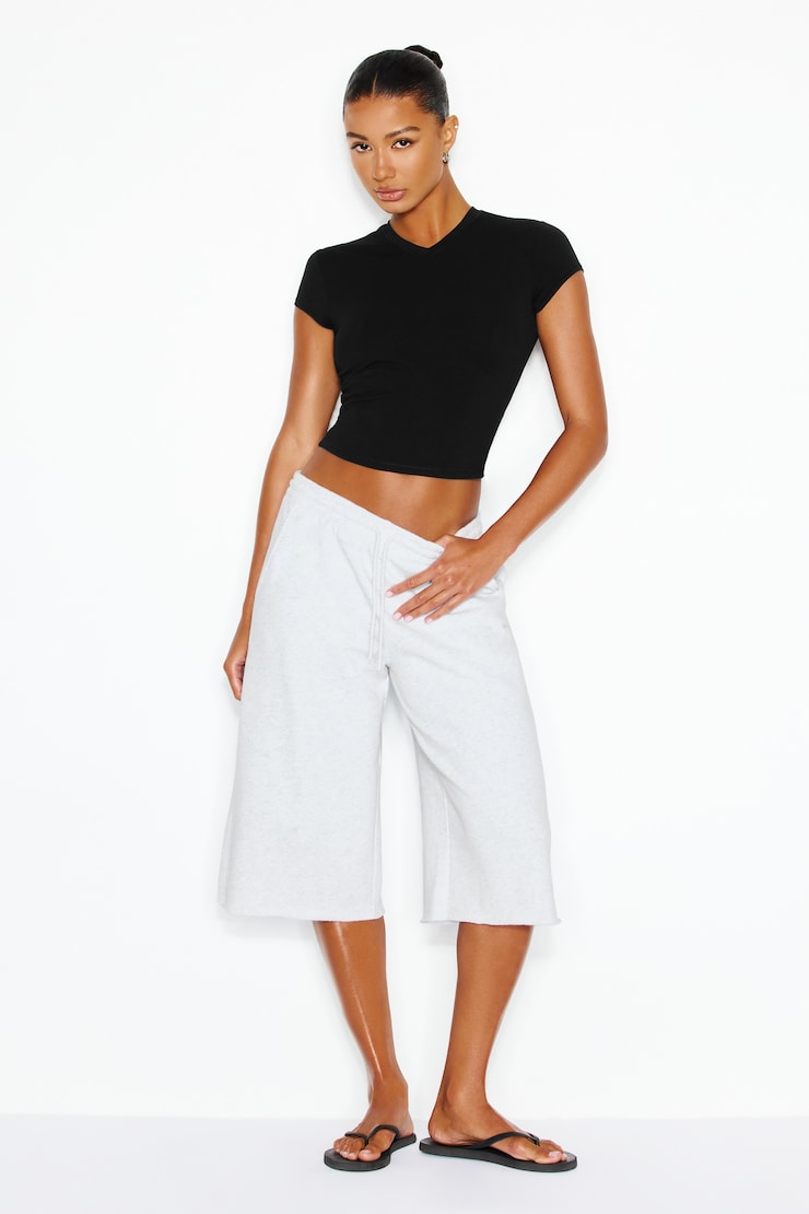 Sleek High V-Neck Short Sleeve Top, Jet Black, large