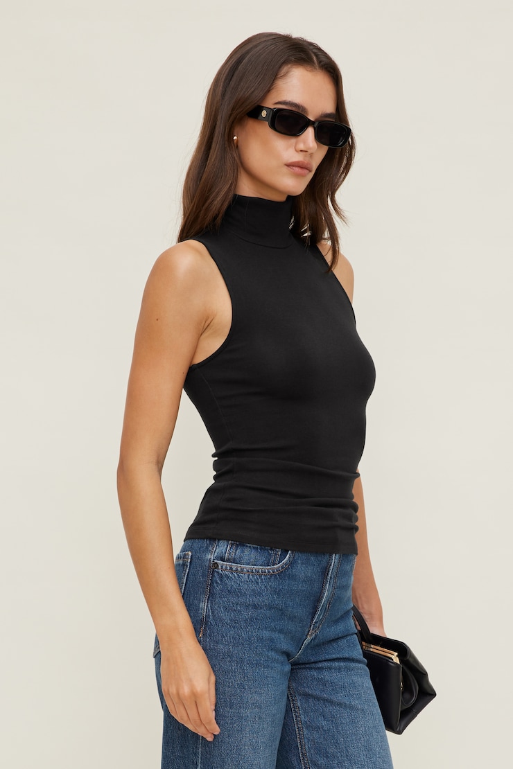 Sleeveless Turtleneck Top Jet Black large