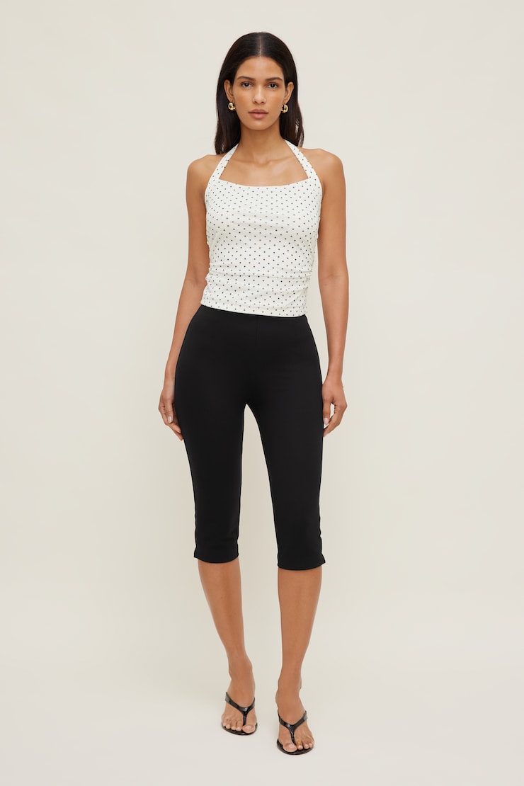 Mesh Halter Top White w/ Black Polka Dots large