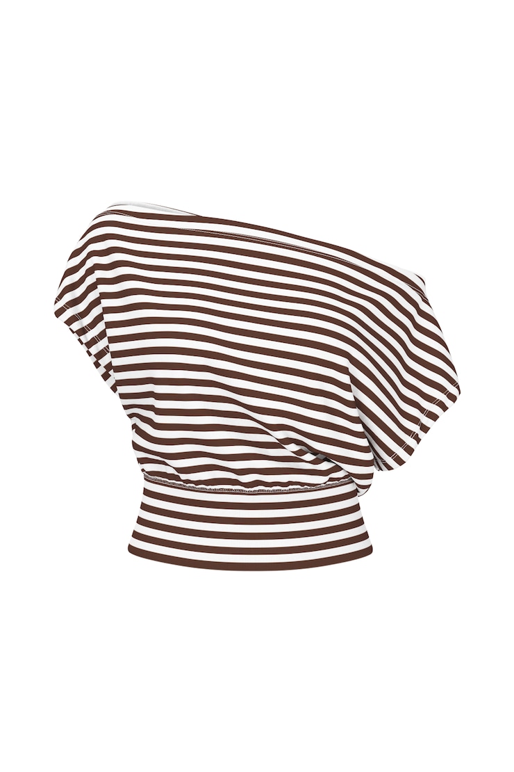 StretchTerry™ Off Shoulder Top, Armadillo Brown/White Stripes, large