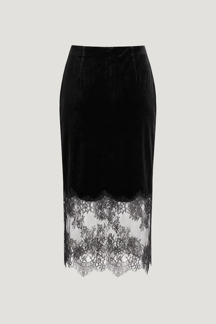 Velvet Lace Midi Skirt Jet Black large