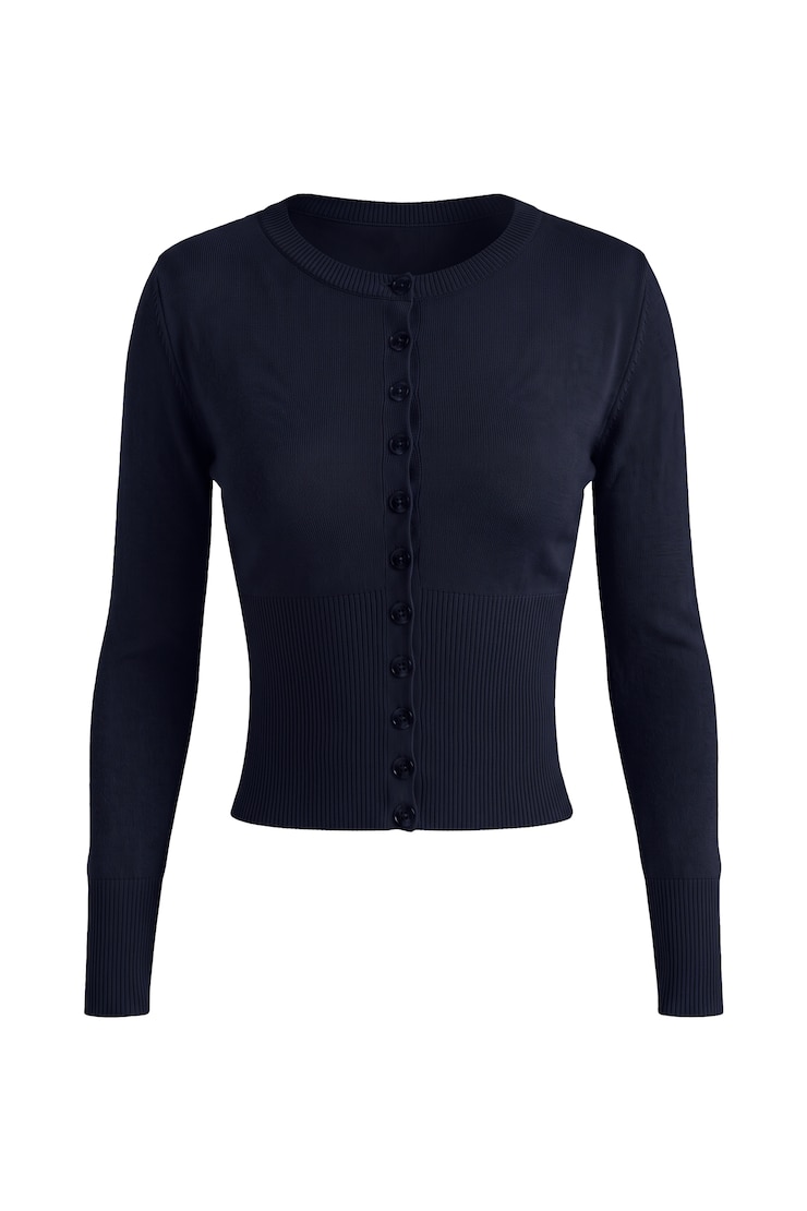 Clean Cinch Waist Cardigan, Naughty Navy Blue, large