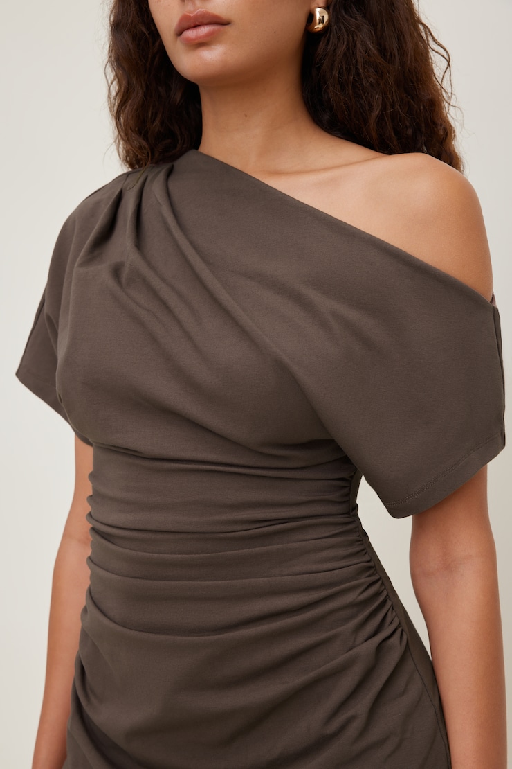 Alexa Cotton Mini Dress Light Mocha Brown large