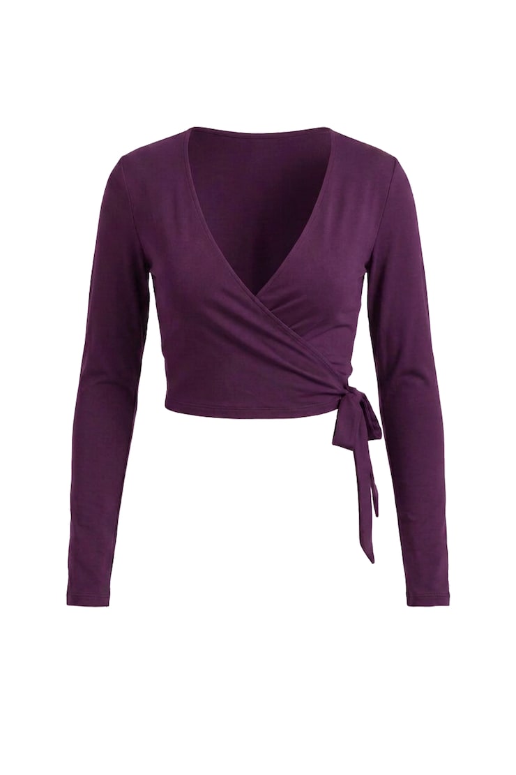 Smooth Long Sleeve Wrap Top, Wild Berry Maroon, large