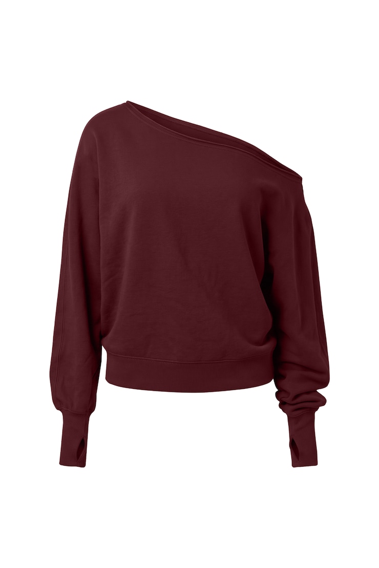 SoftTerry Off Shoulder Sweatshirt, Burgundy Bite, large