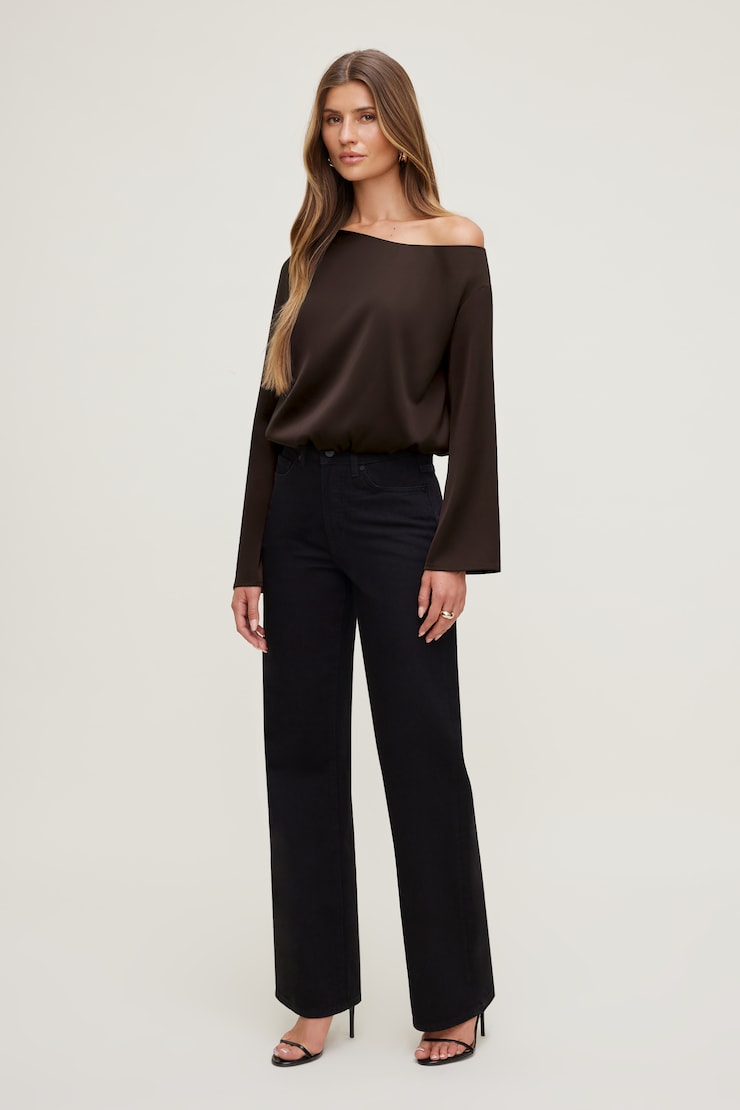 Off Shoulder Satin Blouse Purple | Dynamite