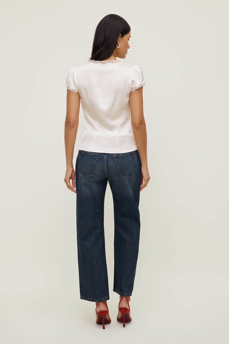 Lace Trim Satin Blouse
