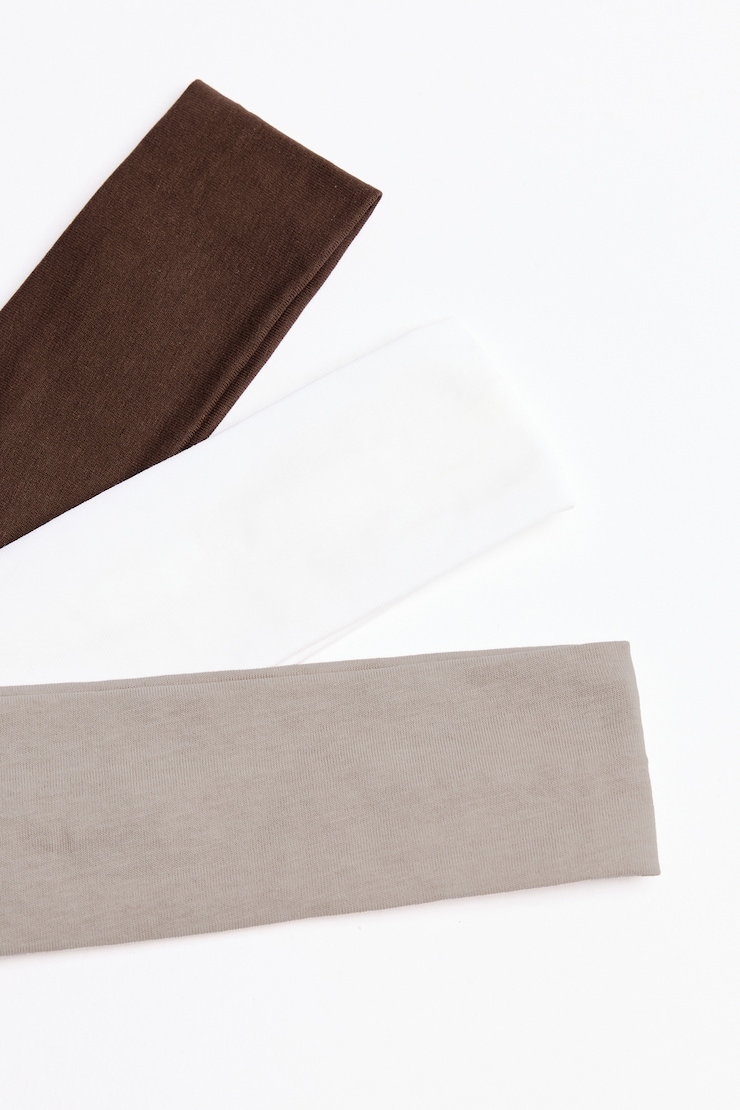Set of 3 Stretchy Headbands, Snow White/Satellite Beige/Armadillo Brown, large