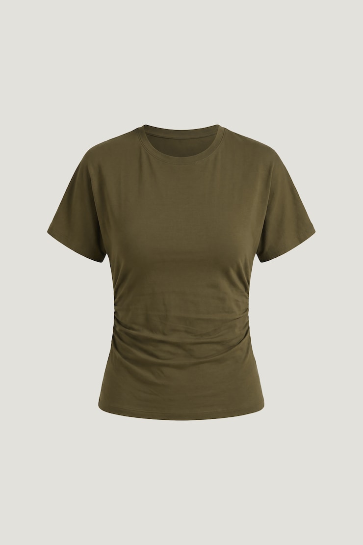 Andrea Shirred Jersey T Shirt Dark Olive Khaki large