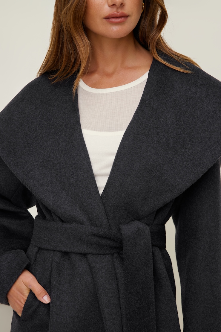 Manteau cache-coeur en laine Gris charbon large