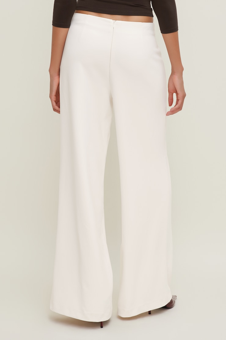 Pantalon à jambe large et attaches Blanc cassé apaisant large