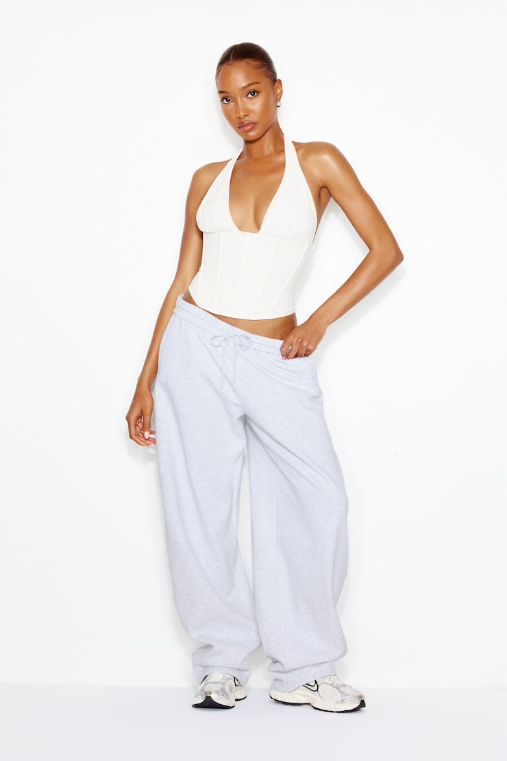 Plunge Halter Mesh Corset Top, Snow White, large