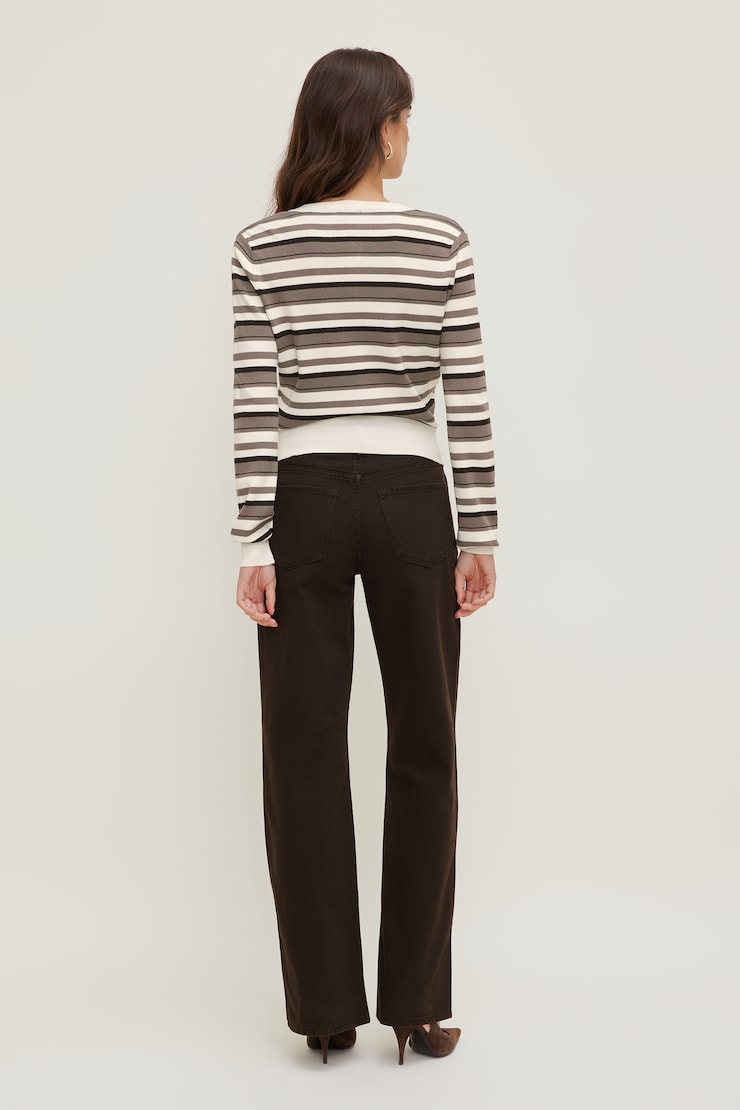 Rebecca Crewneck Cardigan Brown White Stripes large