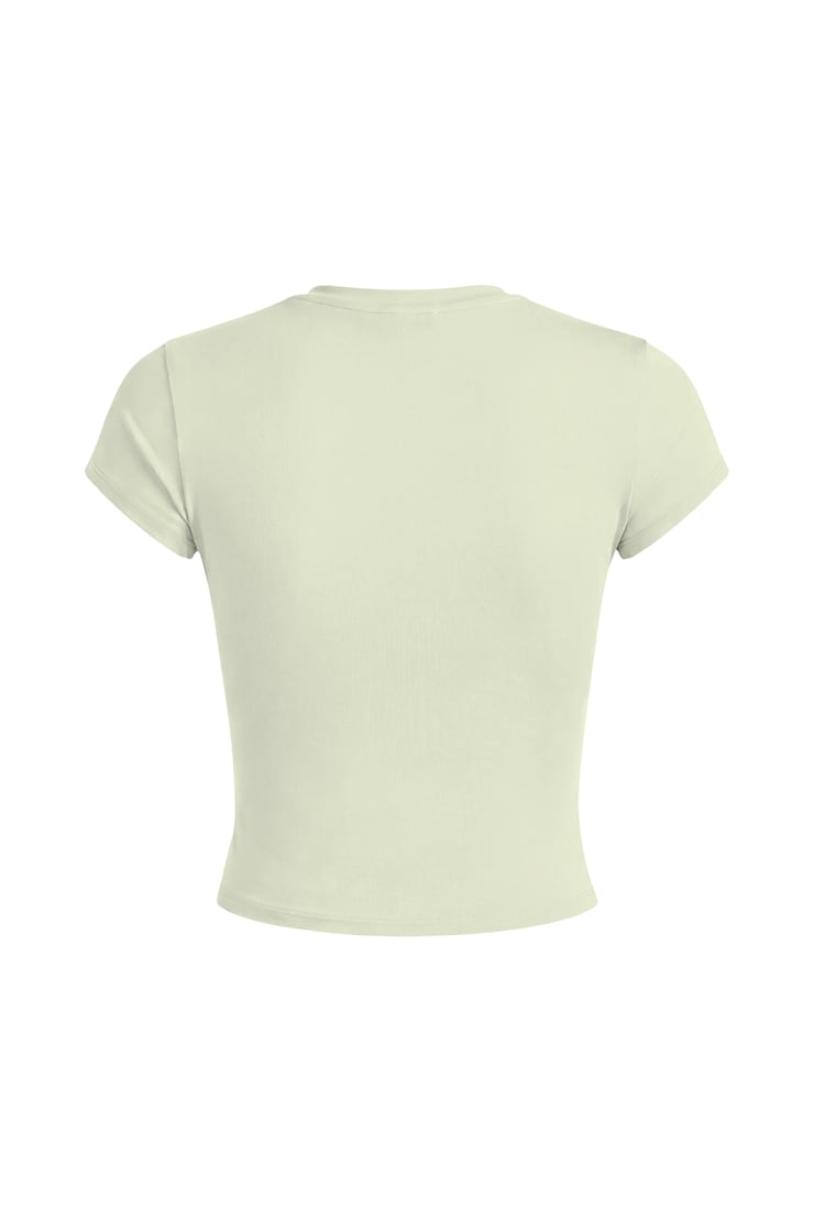 Sleek High V-Neck Short Sleeve Top, Mint Mischief, large