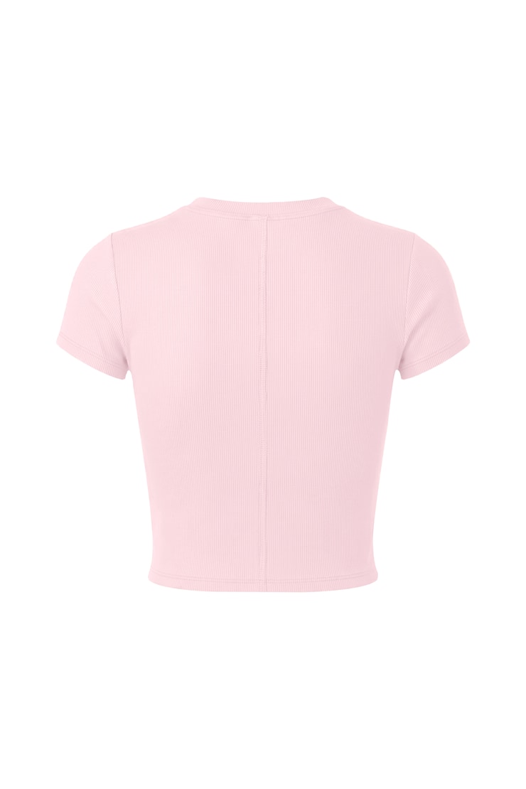 SnatchRib Cropped Crewneck T-Shirt, Pink, large