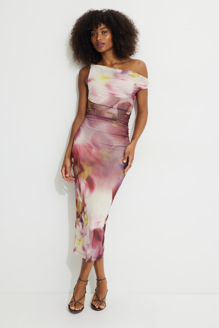 Jayde Mesh Midi Dress Flower Swirl Pink large