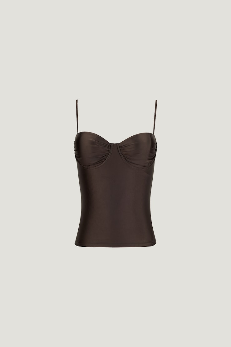 Monet Stretch Satin Top Java Brown large