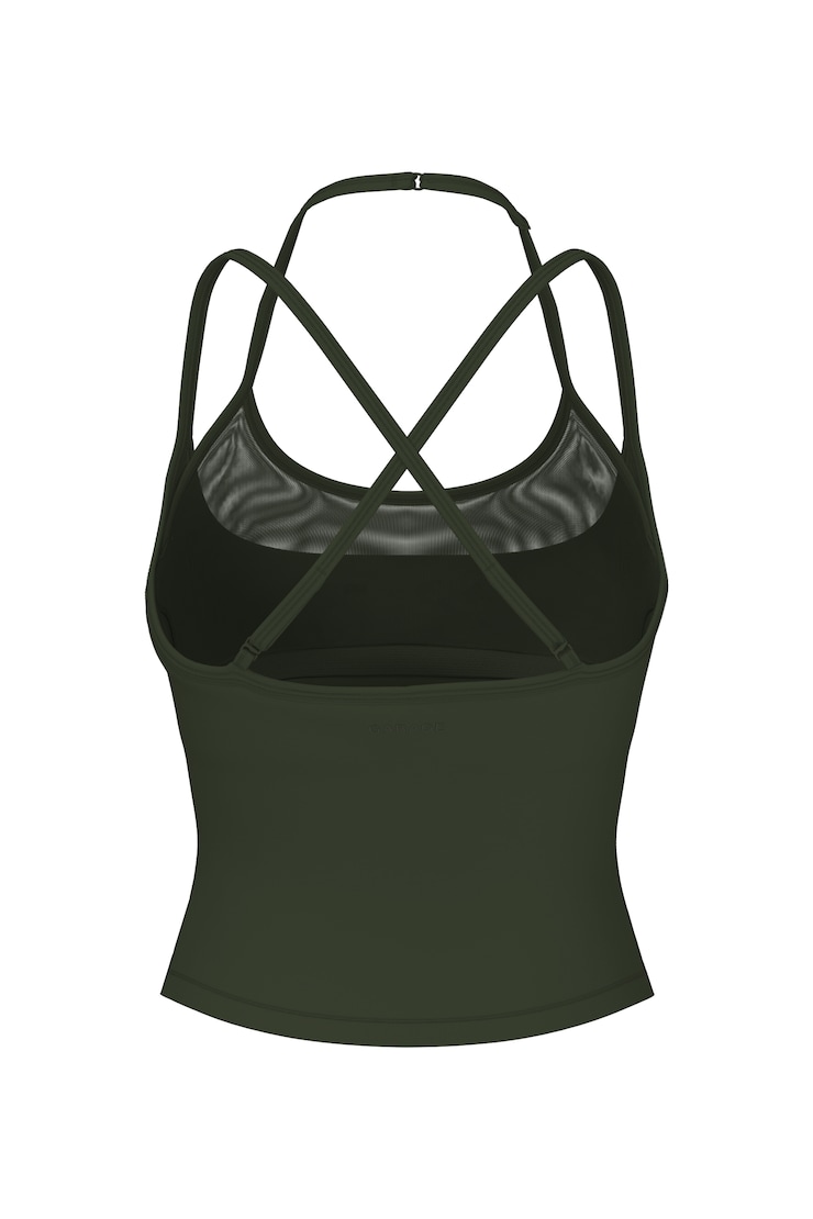 Active Double Layer Mesh Tank Top, Olive Obsession, large