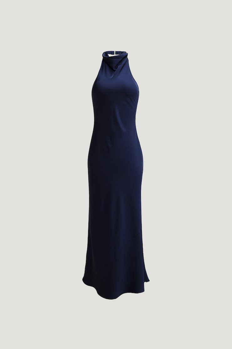 Halter Satin Maxi Slip Dress Ocean Cavern Navy large