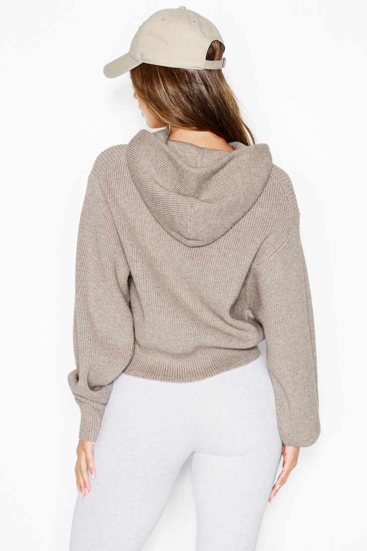 Short Hoodie, Warm Taupe Melange, large