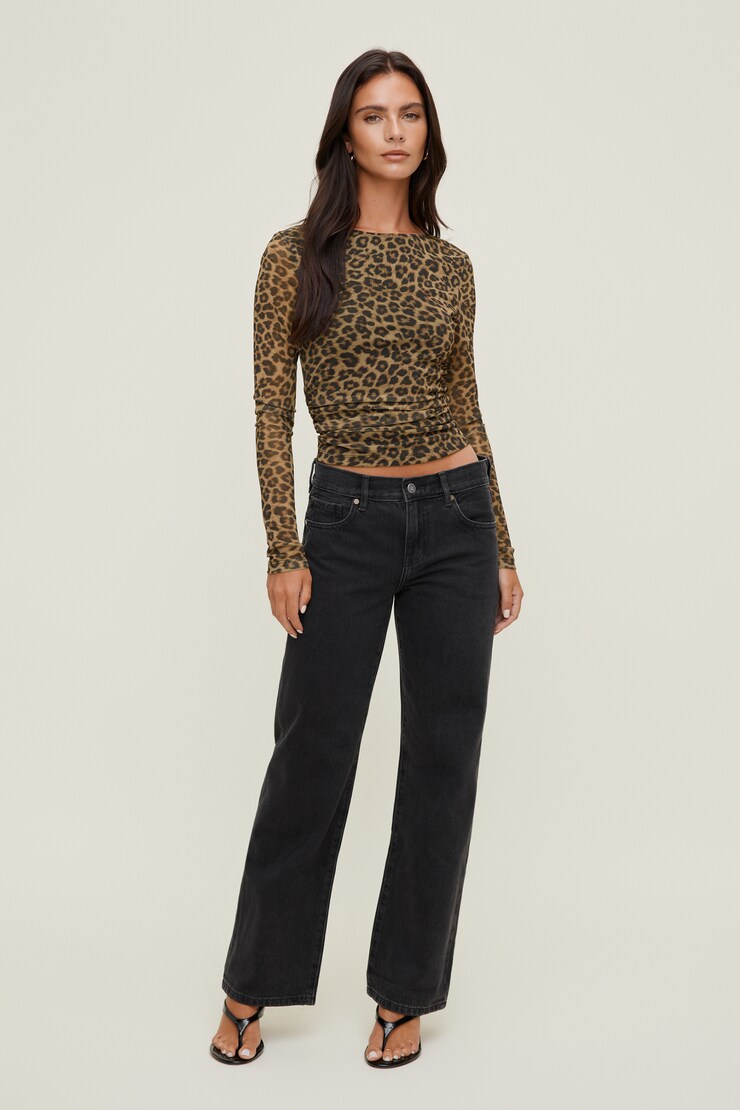 Stella Mesh Long Sleeve Top Leopard Brown large