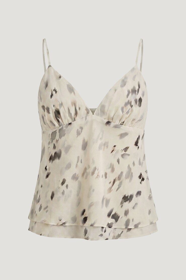 Plunge Babydoll Tank Top Beige Floral large