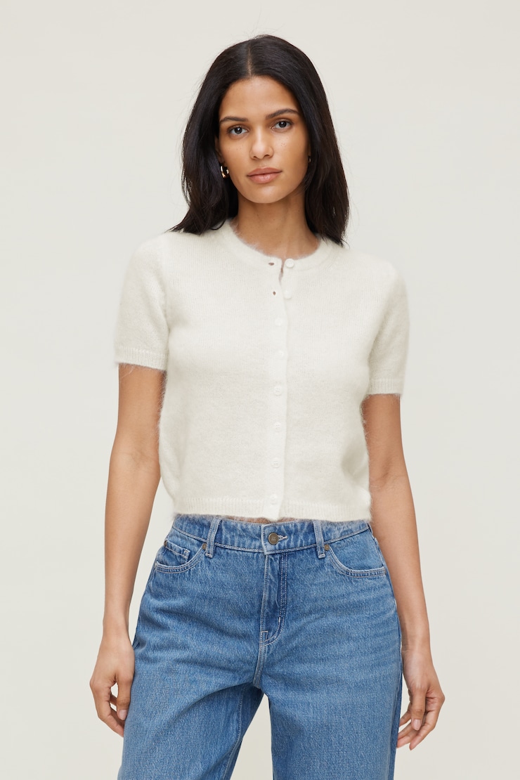 Premium Mohair Short Sleeve Cardigan White | Dynamite