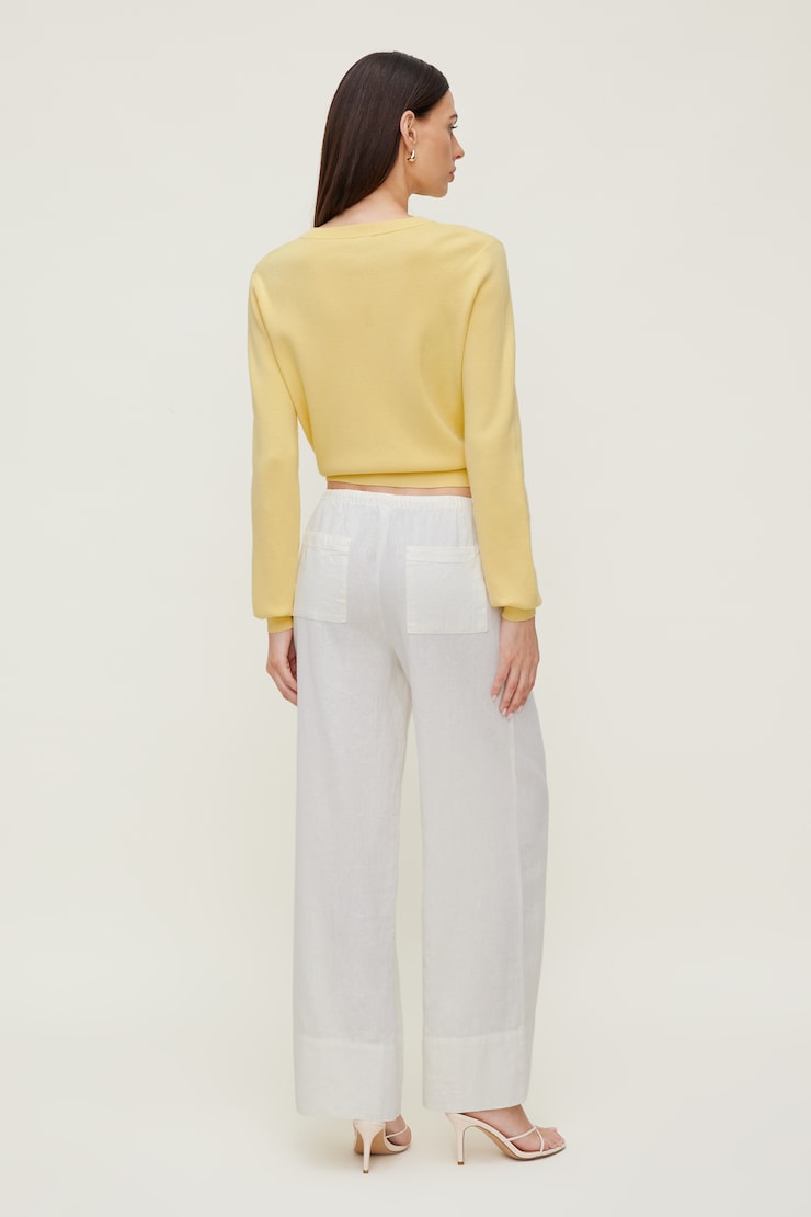Cardigan à col rond Rebecca Jaune paille italienne large