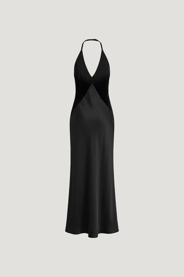 Velvet Satin Maxi Dress Jet Black large