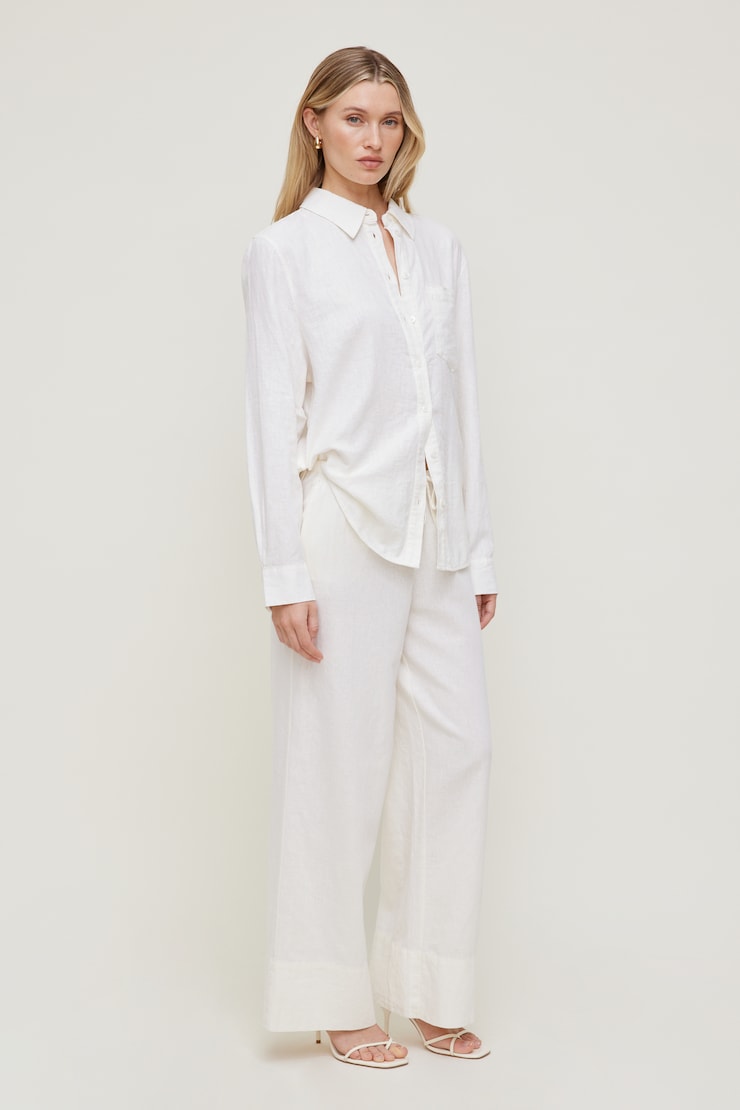 Leo Linen Wide Leg Pants Linen Snow White large