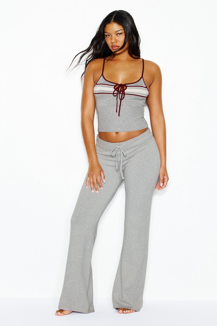 Sweater Cami Top, Grey Melange/Burgundy Bite, large