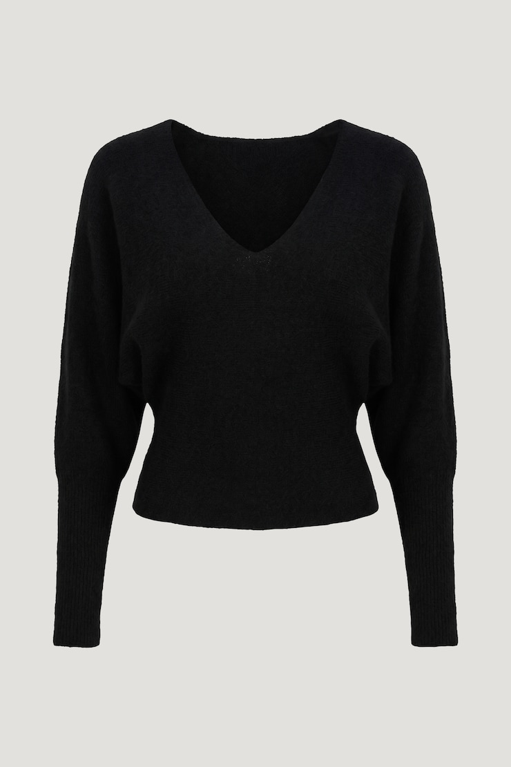 Cinched V Neck Sweater Jet Black large