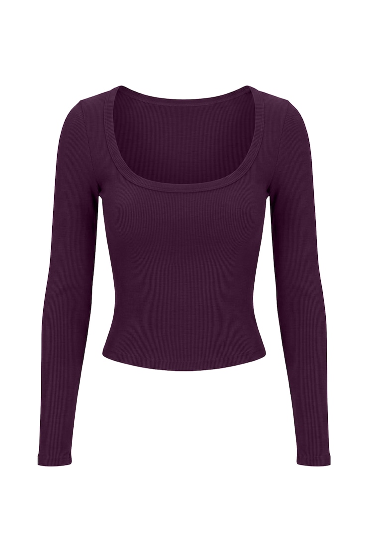 SnatchRib Scoop Neck Longsleeve Top, Wild Berry Maroon, large