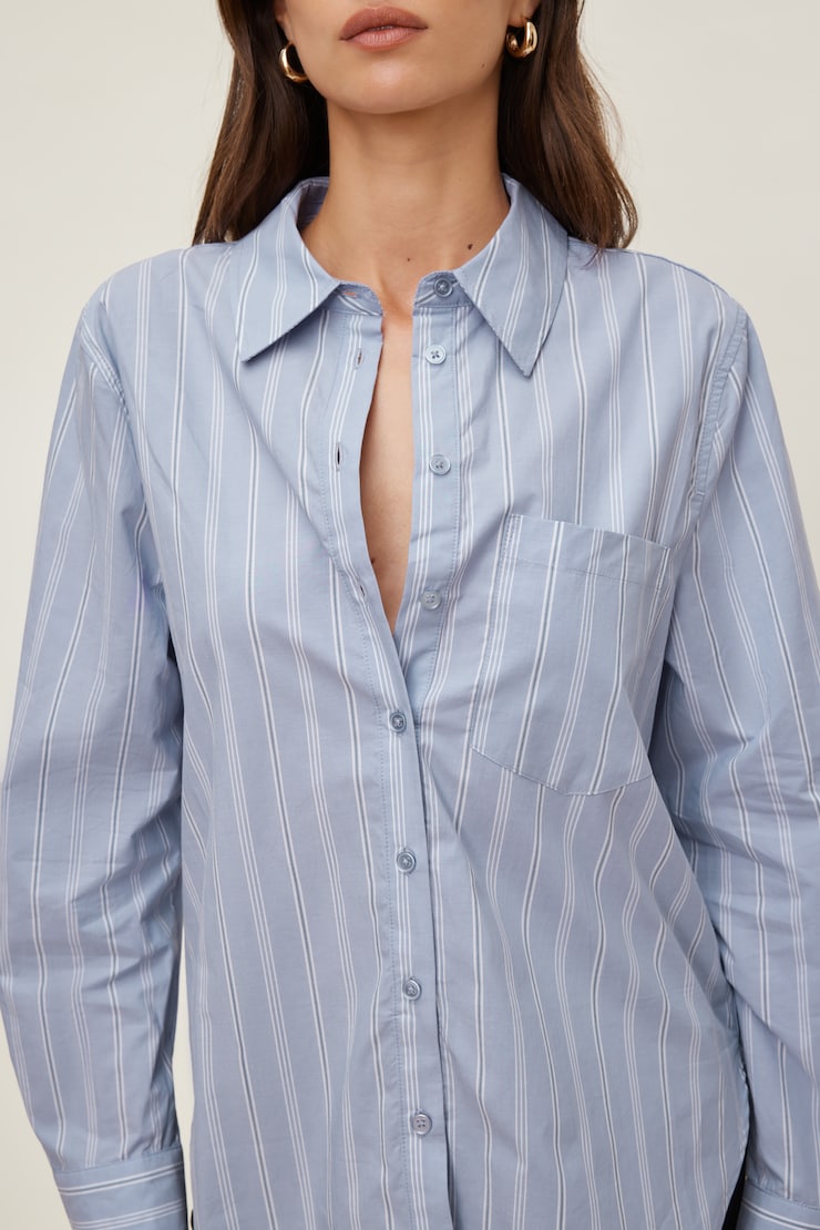 Isla Poplin Shirt Blue / Double White Stripes large