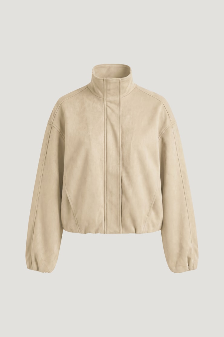 Blouson aviateur en faux suède Brynn Beige pierre ponce large