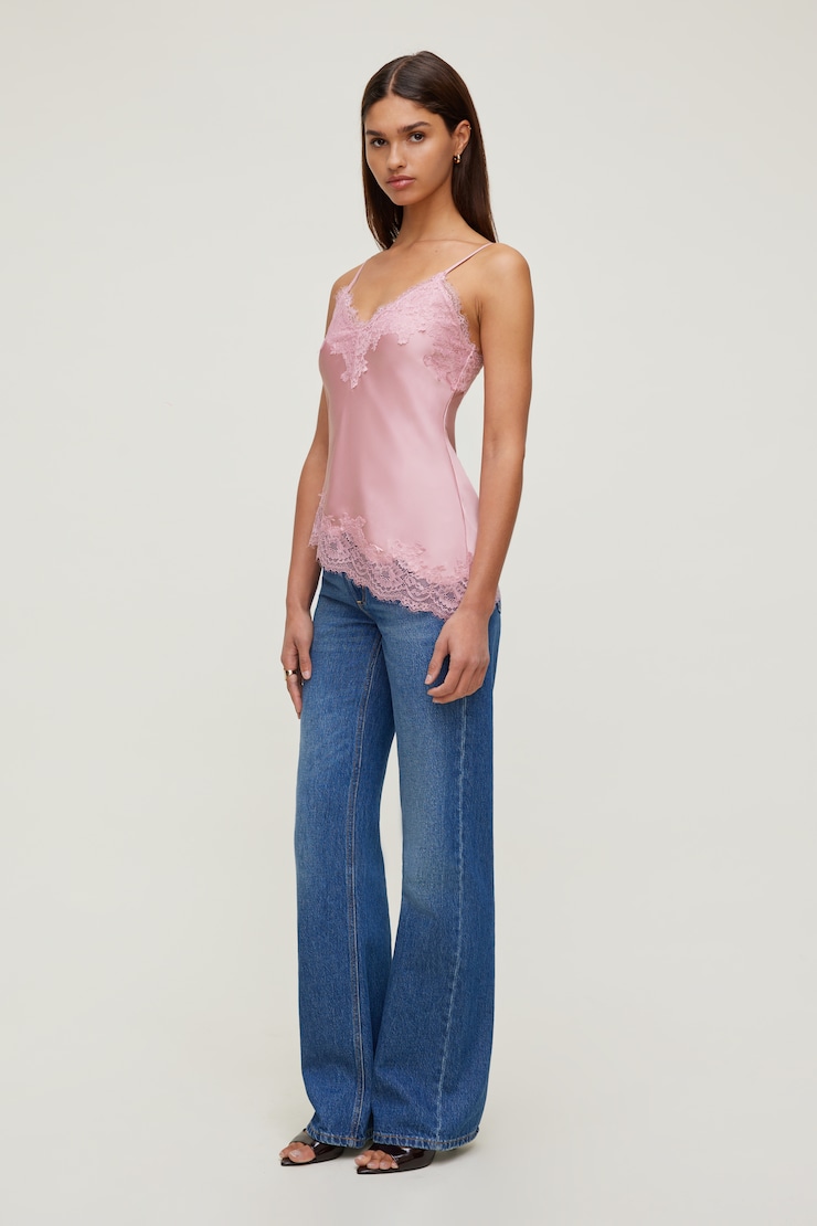 Cassie Asymmetric Lace Satin Cami Bleached Mauve Pink large