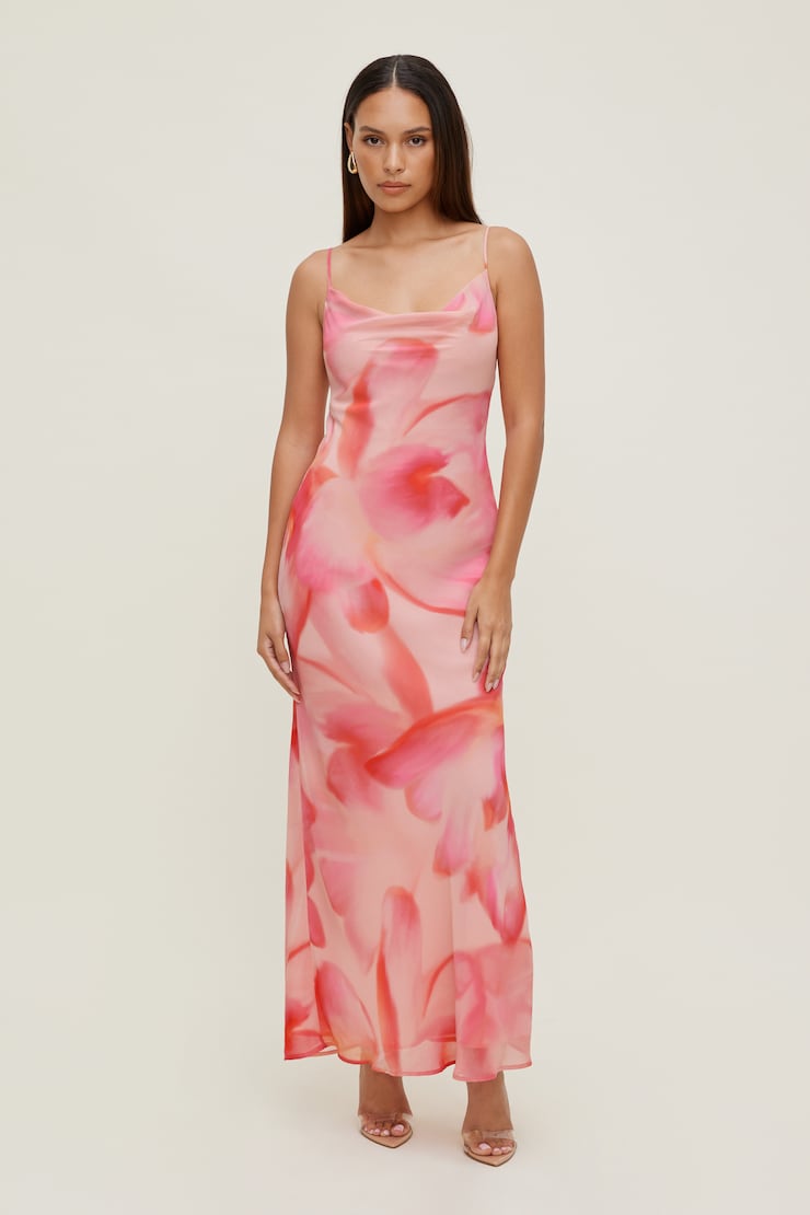 Alessia Maxi Slip Dress Floral Abstract Pink large